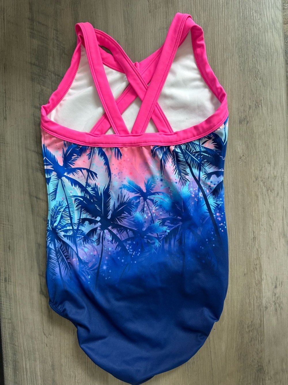 Girls Pink & Blue Palm-Print Sylvia P Leotard LIMITED EDITION - Picture 2 of 2